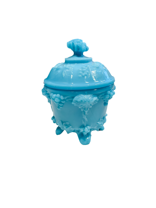 Vintage Portieux Milk Glass Covered Candy Dish