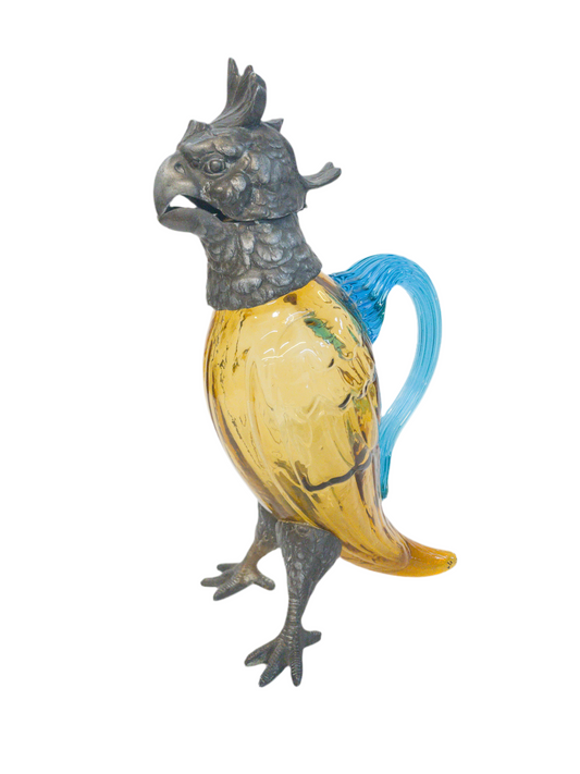 Antique Cockatoo Glass Wine Decanter with Bronze Mounts