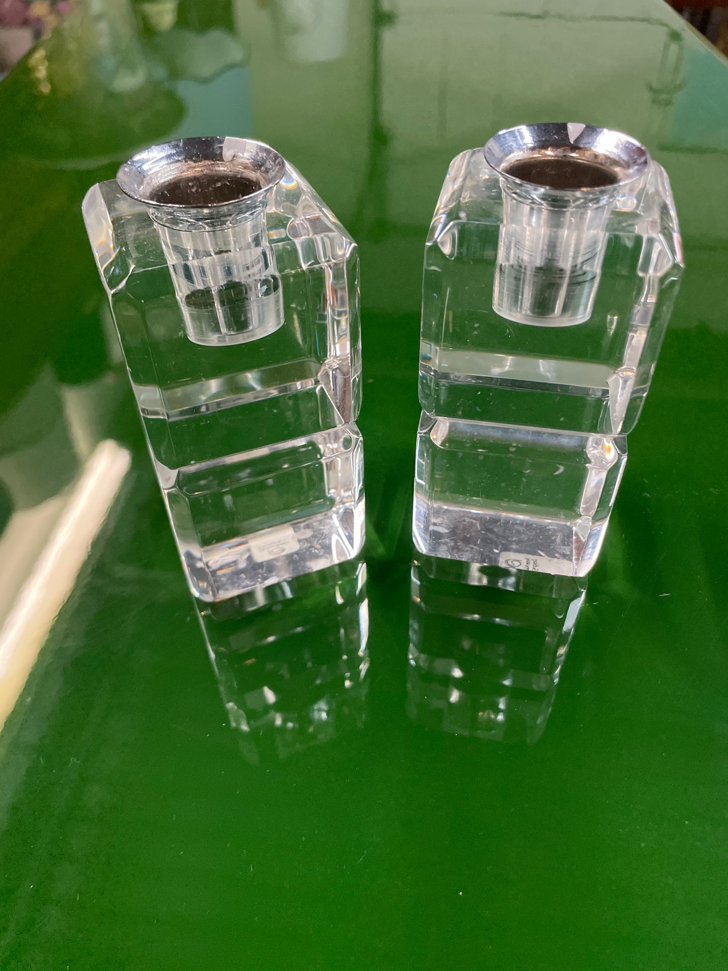 Mid-century Lucite Cube Candleholder Pair by Peter Alan