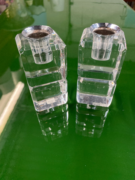 Mid century lucite cube cardholders pair