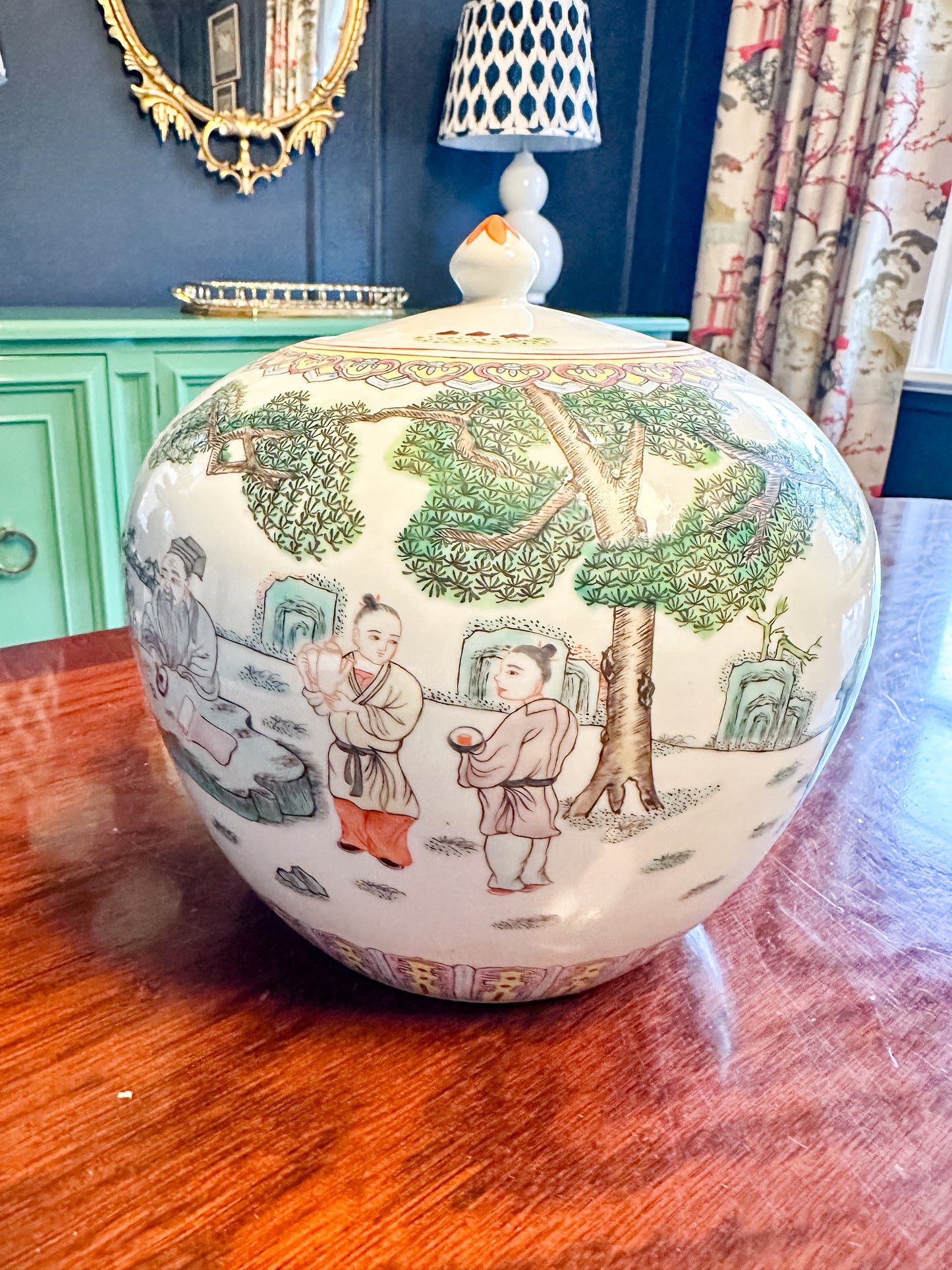 Vintage Famille Verte Lidded Ginger Jar