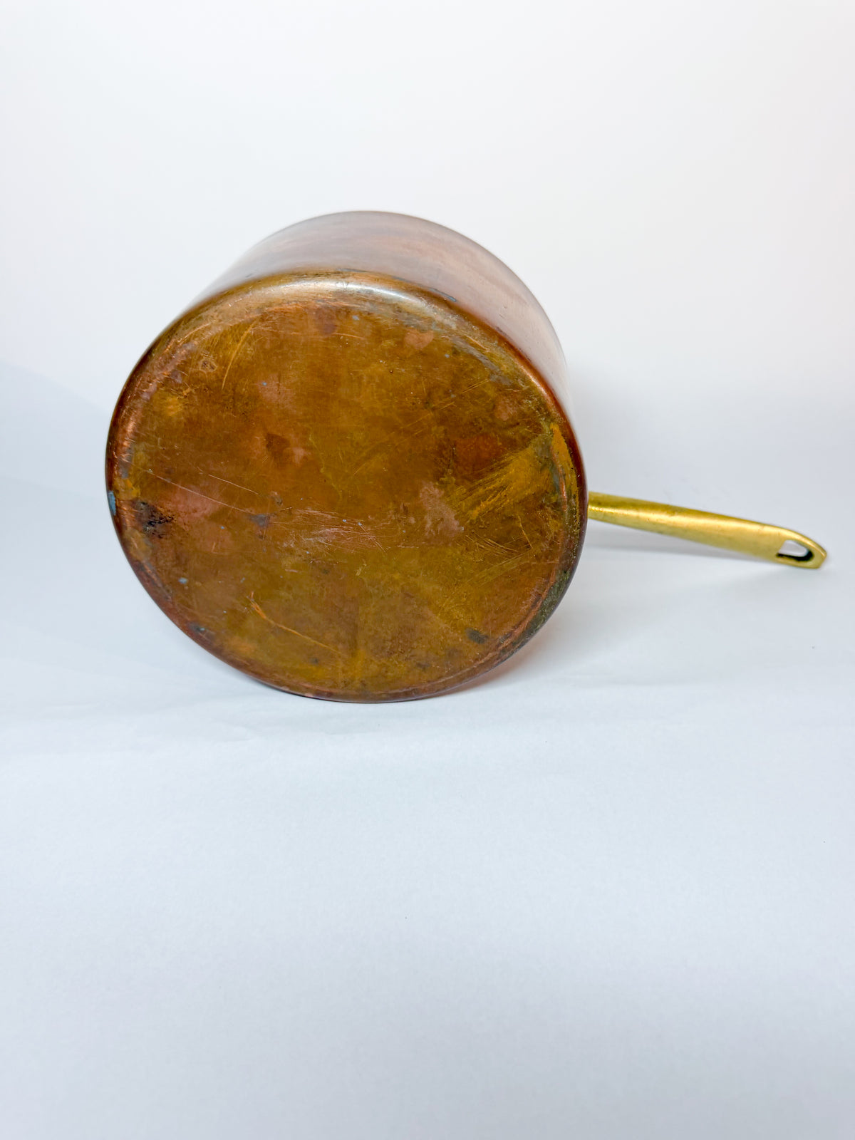 Vintage French Style Copper Saucepan with Fitted Brass-Handled Lid