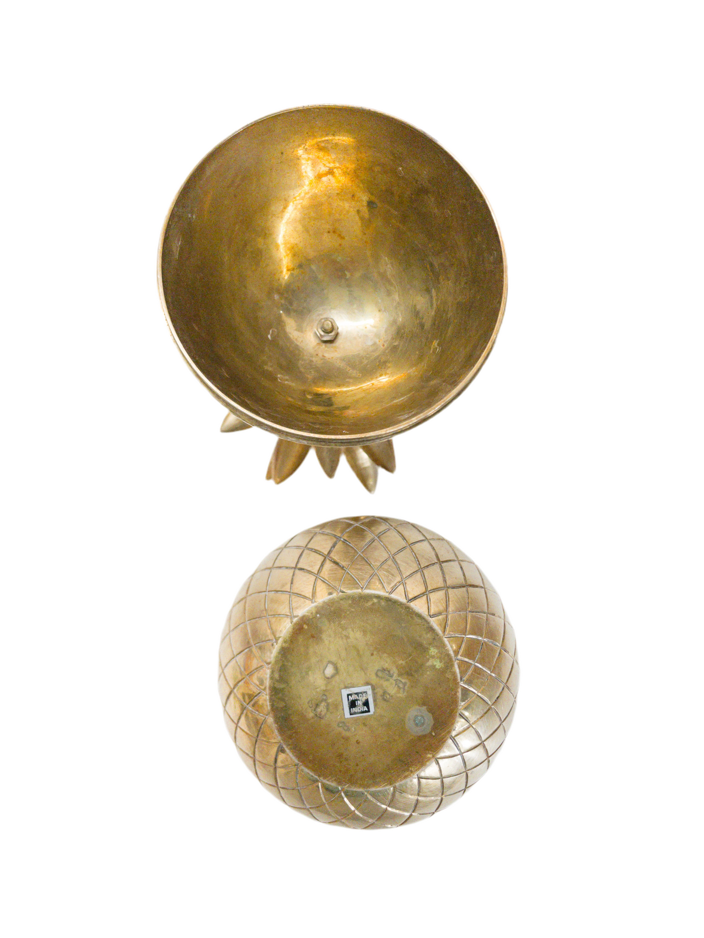 Mid-century Lidded Brass Pineapple