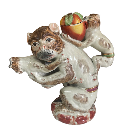 Antique Staffordshire Teapot Figural Monkeys