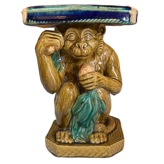 Vintage Majolica Monkey Stand