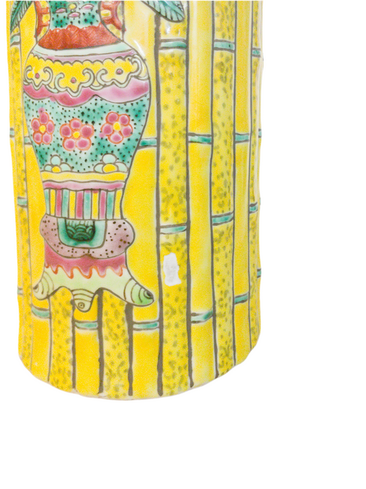 Chinese Porcelain Yellow Tongzhi Period Faux Bamboo Vase