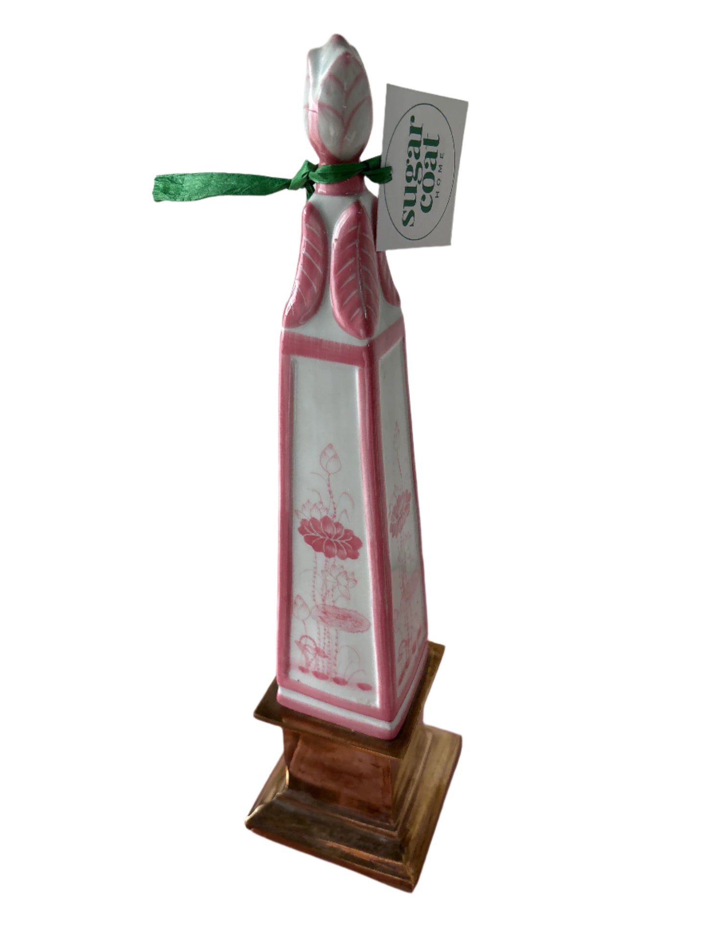 Vintage Ceramic Hand Painted Obelisk on Brass