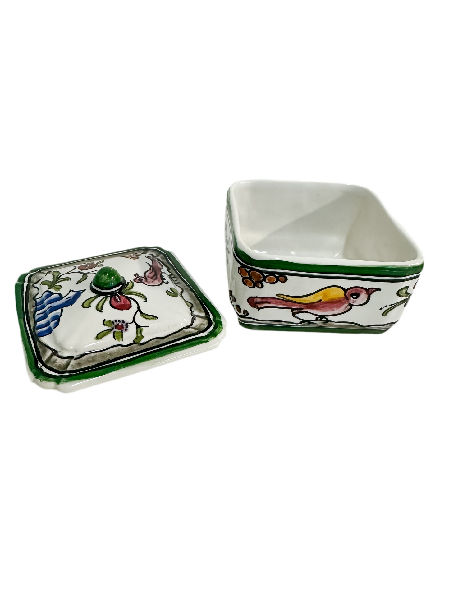 Vintage Hand Painted Portuguese Faience Lidded Box
