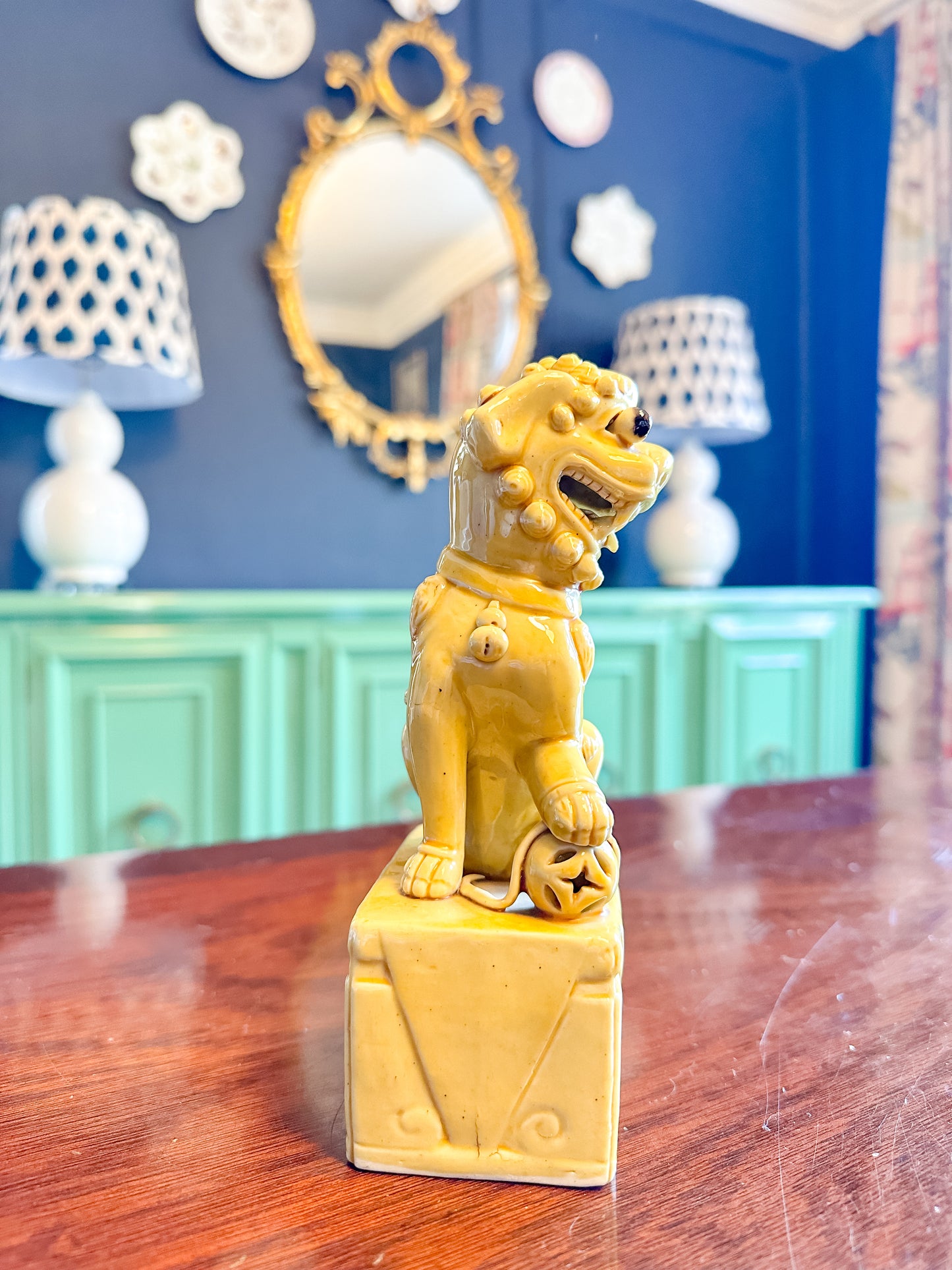 Rare Antique Yellow Foo Dog