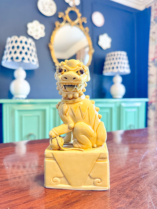 Rare Antique Yellow Foo Dog