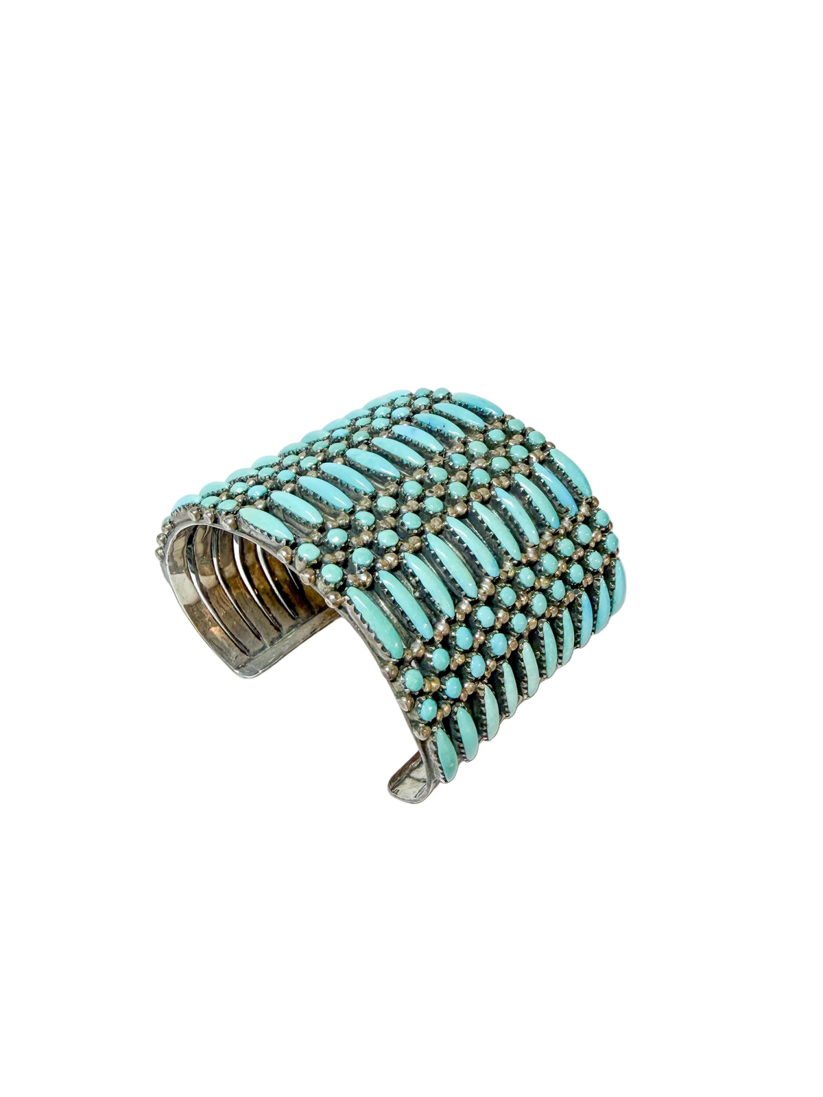 JM Handicraft Zuni Turquoise & Sterling Silver 10 Row Cuff Bracelet