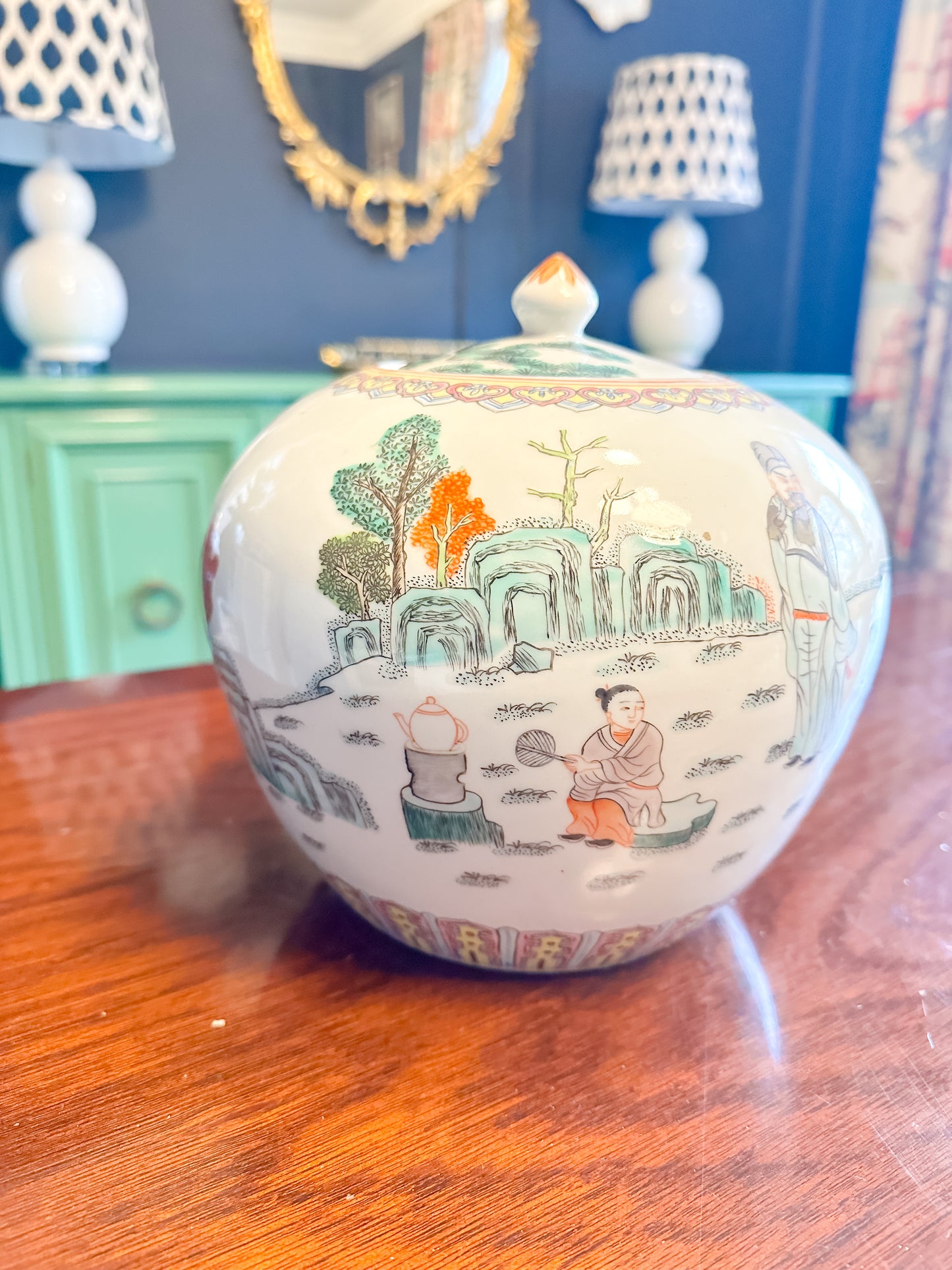 Vintage Famille Verte Lidded Ginger Jar