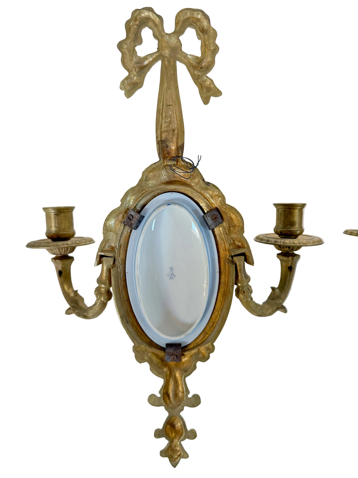 Pair of French Louis XVI Style Gilt Bronze & Sèvres Porcelain Wall Sconces