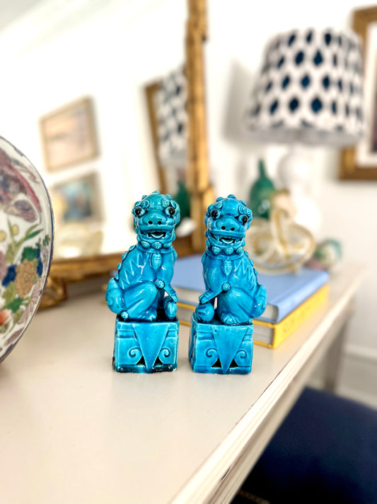 Vintage Turquoise Foo Dog Pair