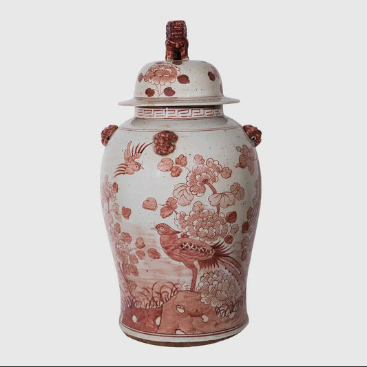 XL Hand Painted Burgundy Temple Jar