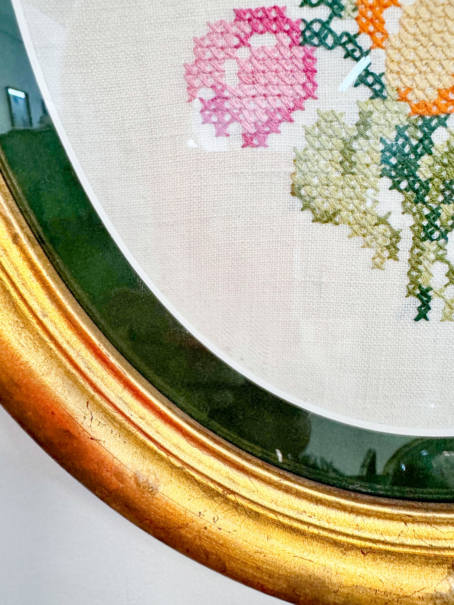 Vintage Cross Stitch Framed Floral Art