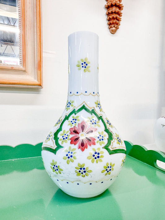 Hand Painted Milk Glass Vase