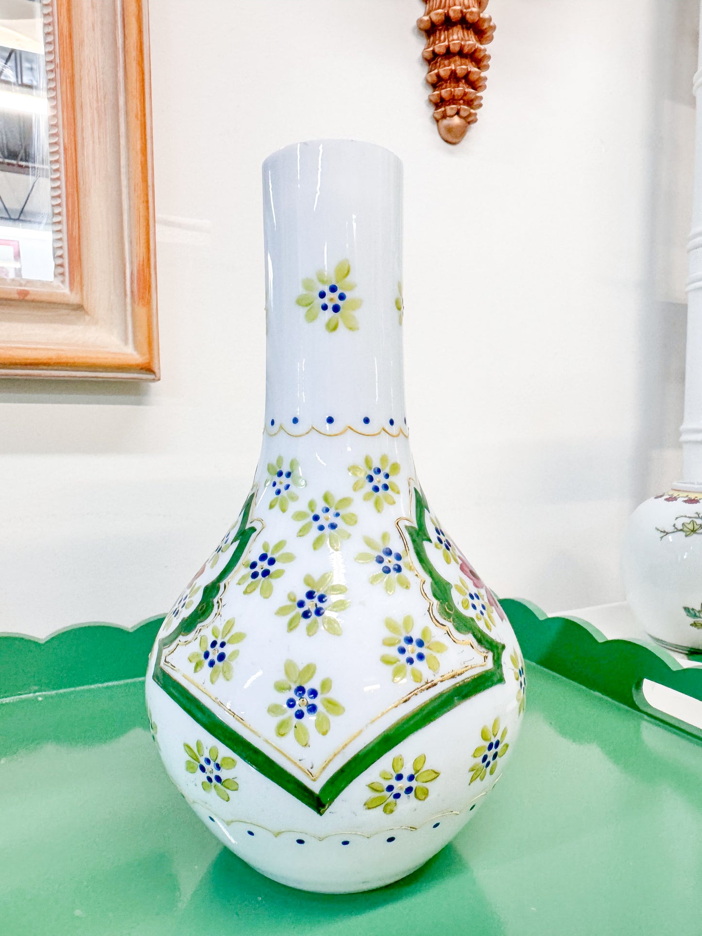 Hand Painted Milk Glass Vase