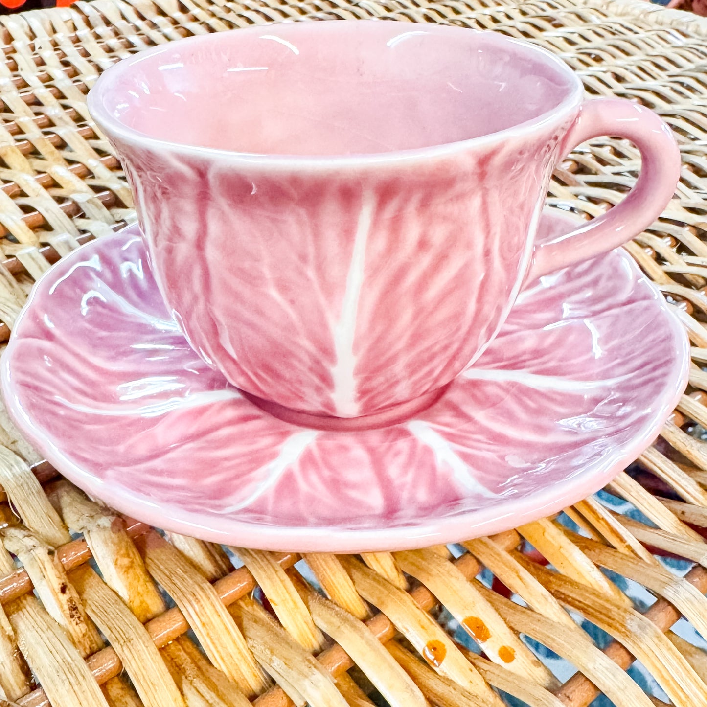 Bordallo Pinheiro Pink Cabbage Cup & Saucer