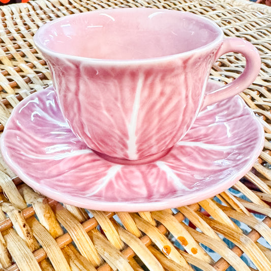 Bordallo Pinheiro Pink Cabbage Cup & Saucer