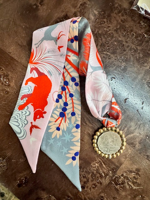 Vintage Figian Sailing Canoe Coin Scarf Necklace