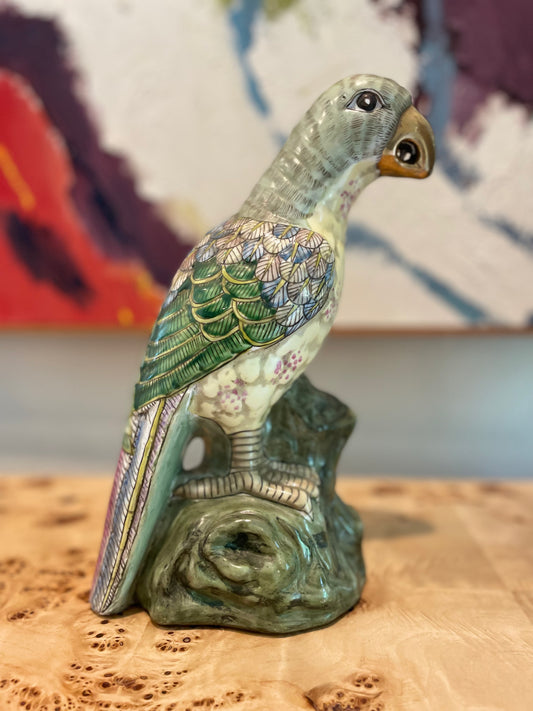Vintage Hand Painted Parrot Statue