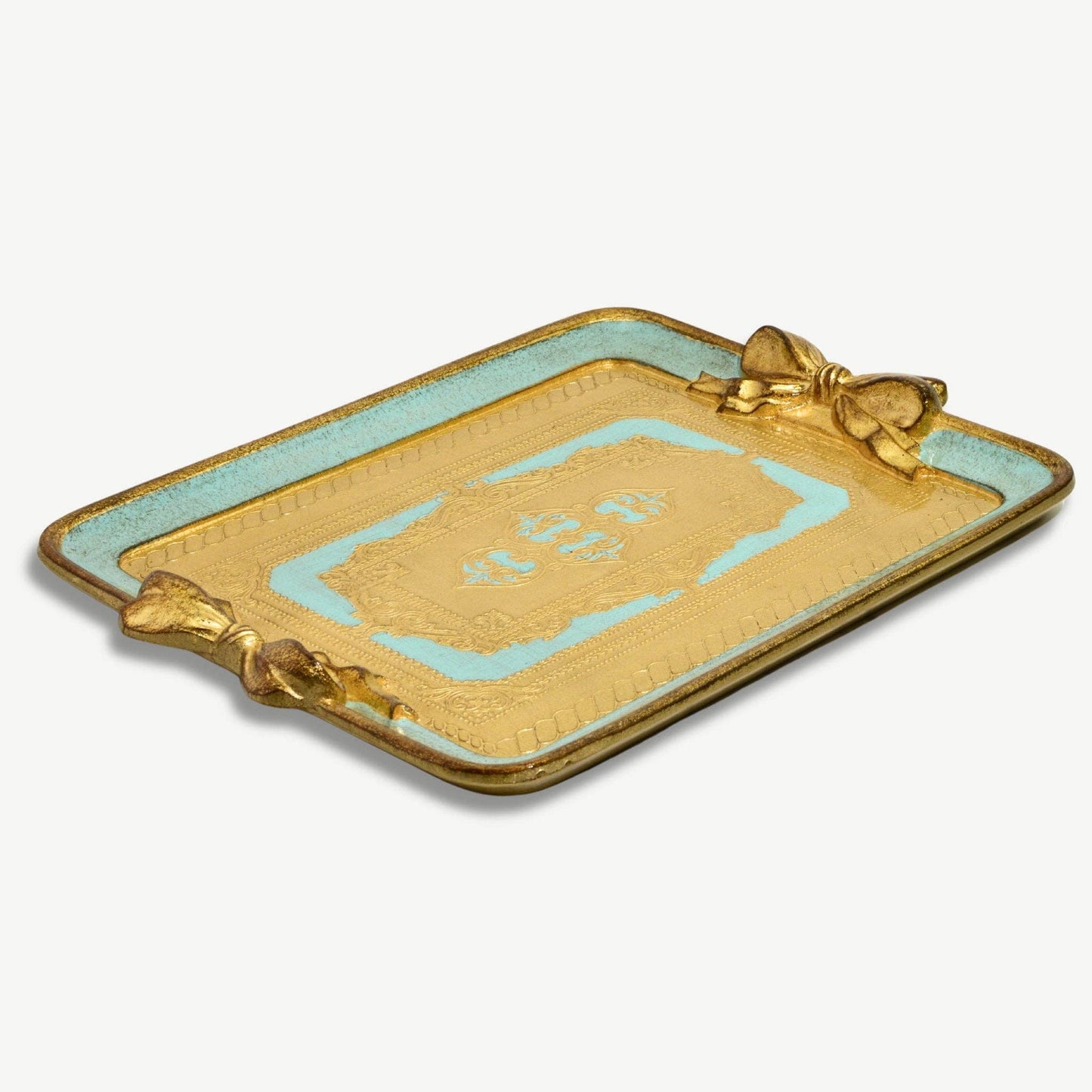 Florentine Carved Rectangle Bow Tray, Made in Italy: Cappuccino