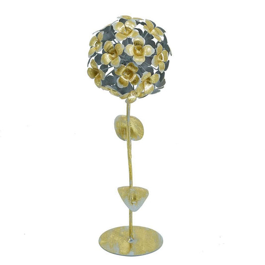 Gold Iron Hydrangea Statue on Round Base 5x5x14"