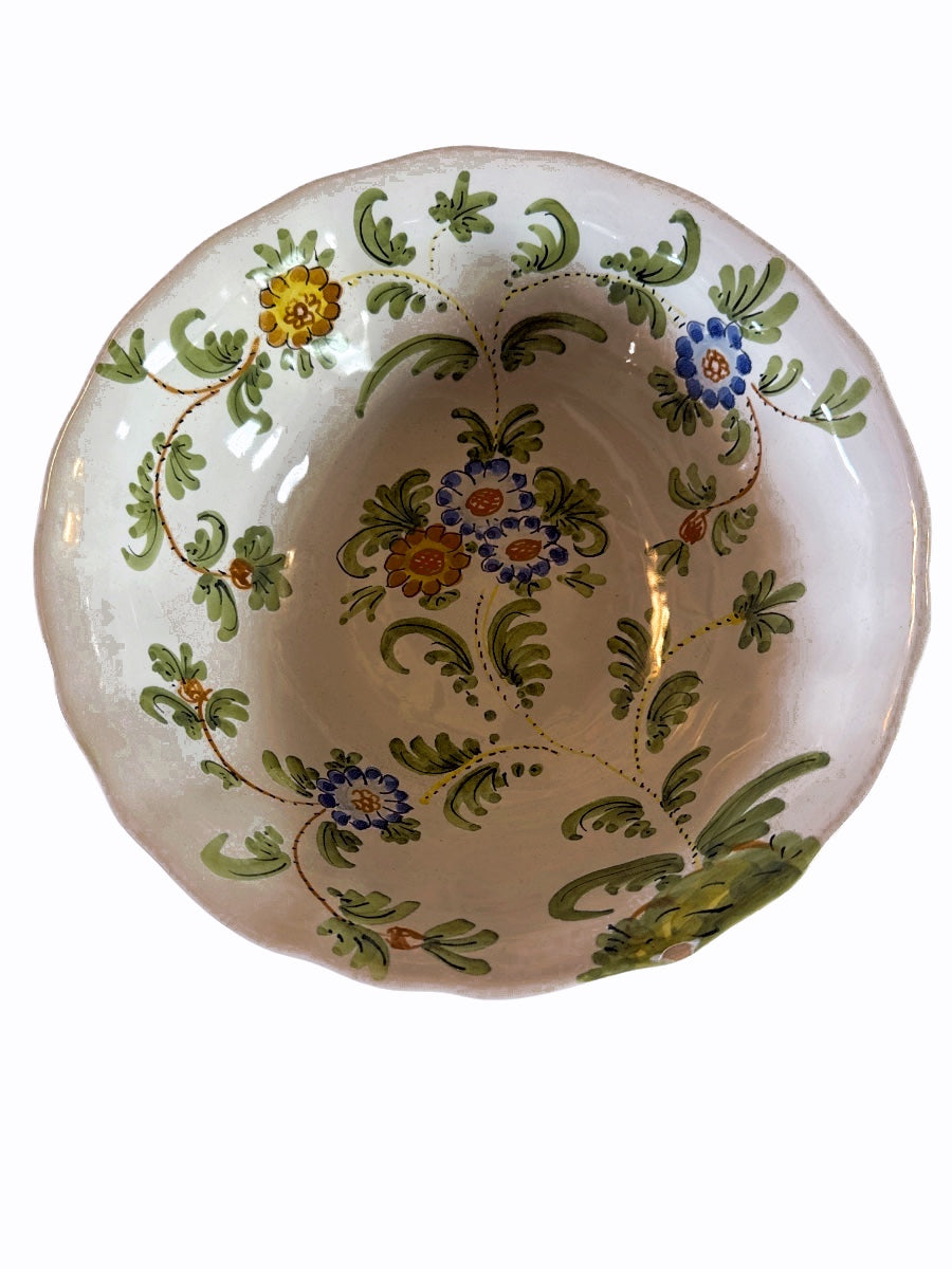 Hand-Painted Faience Bowl with Floral & Foliage Motifs