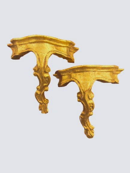 Pair of Florentine Gilt Wood Rococo Wall Brackets / Sconces