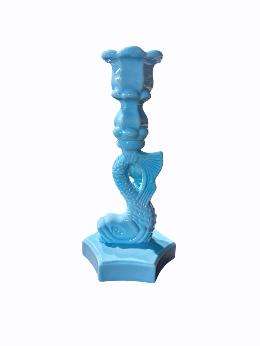 Opaline Milk Glass Koi Fish Candlestick Holder