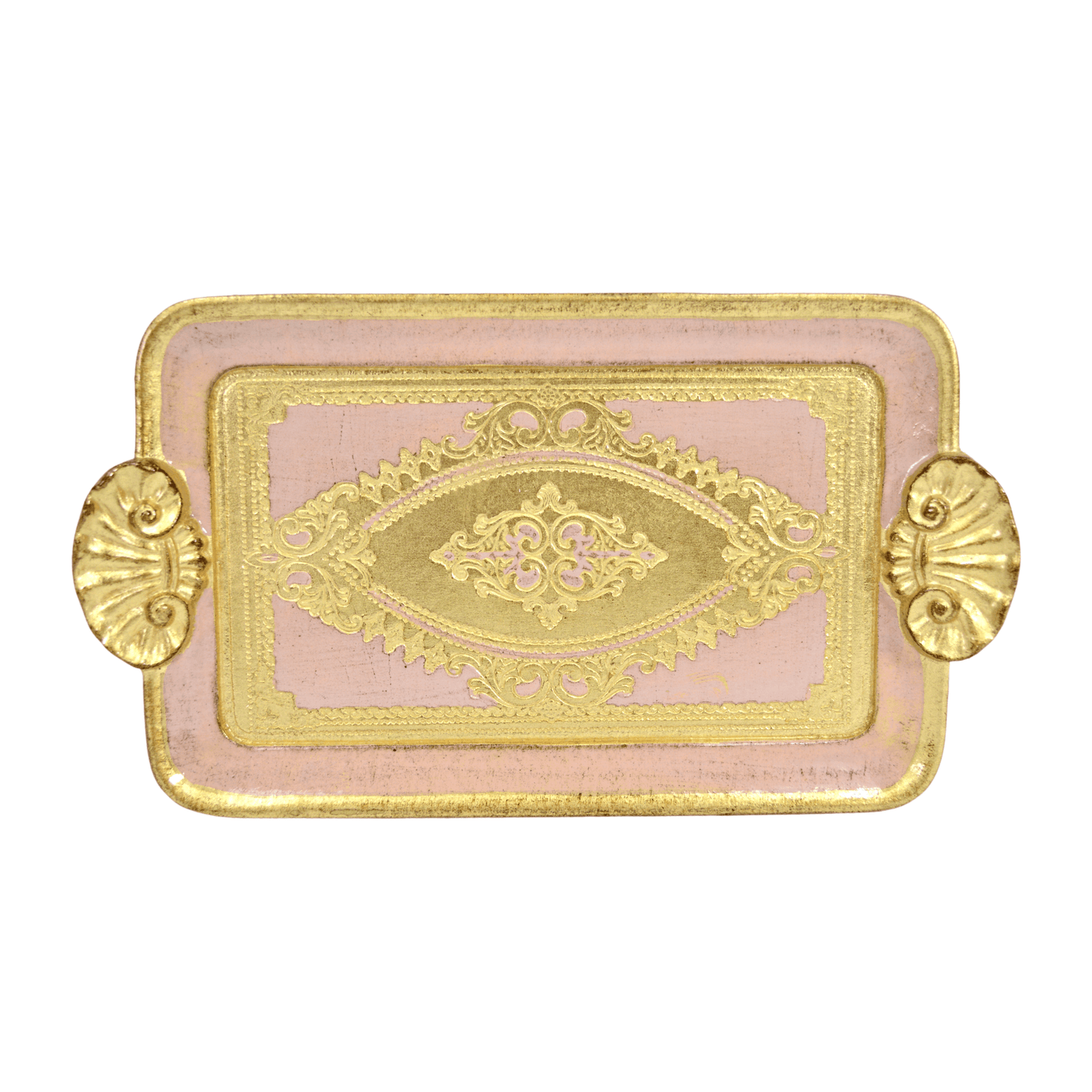 Florentine Carved Wood Rectangle Mini Tray with Shell Handles, Made in Italy: Sage Green