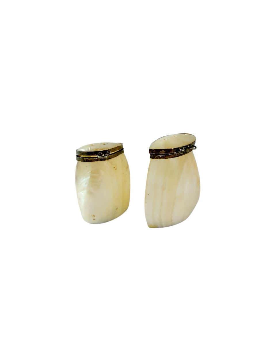 Vintage Carved Mother of Pearl and Silver Salt & Pepper Shakers