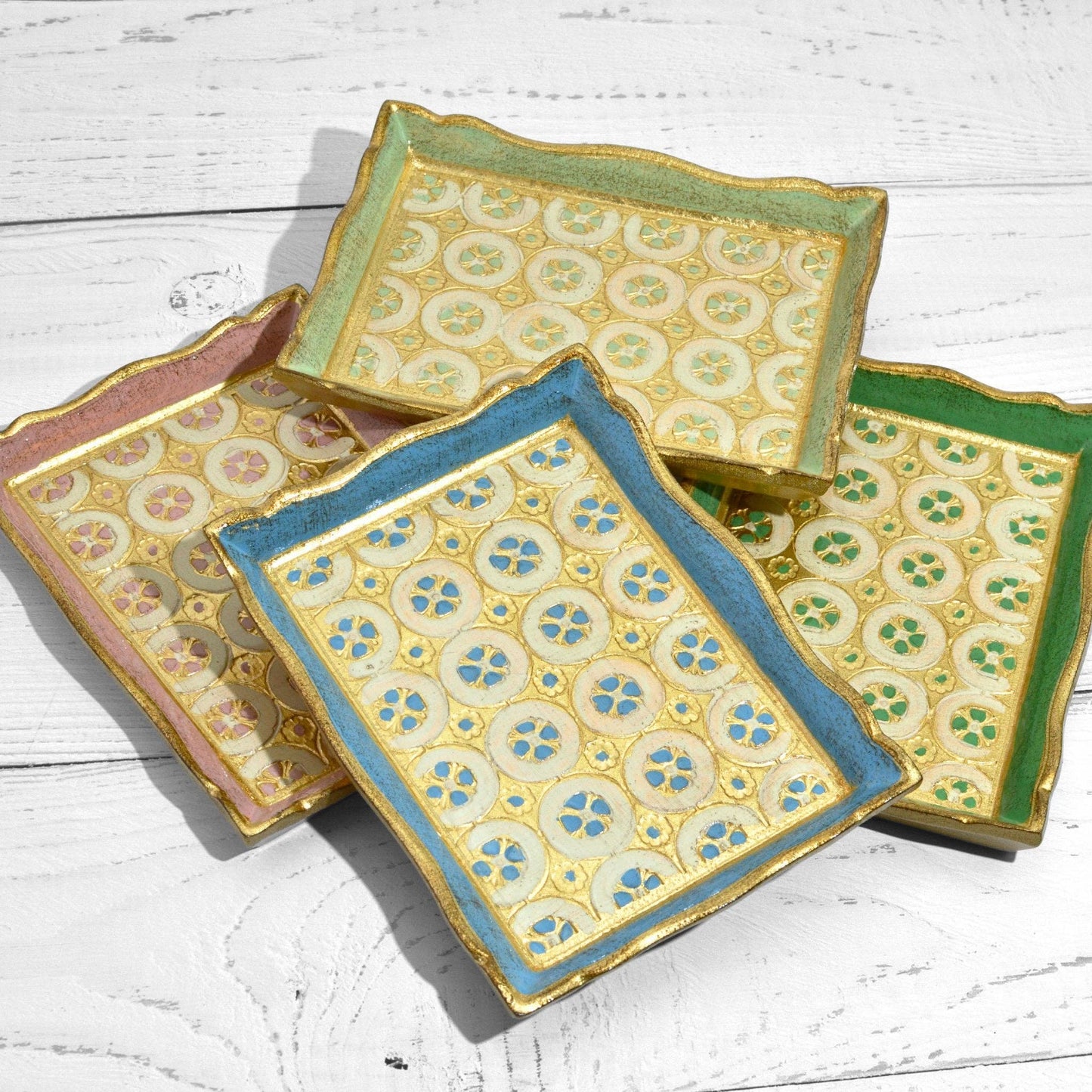 Florentine Carved Wood Rectangle Tessellated Mini Tray: Pink