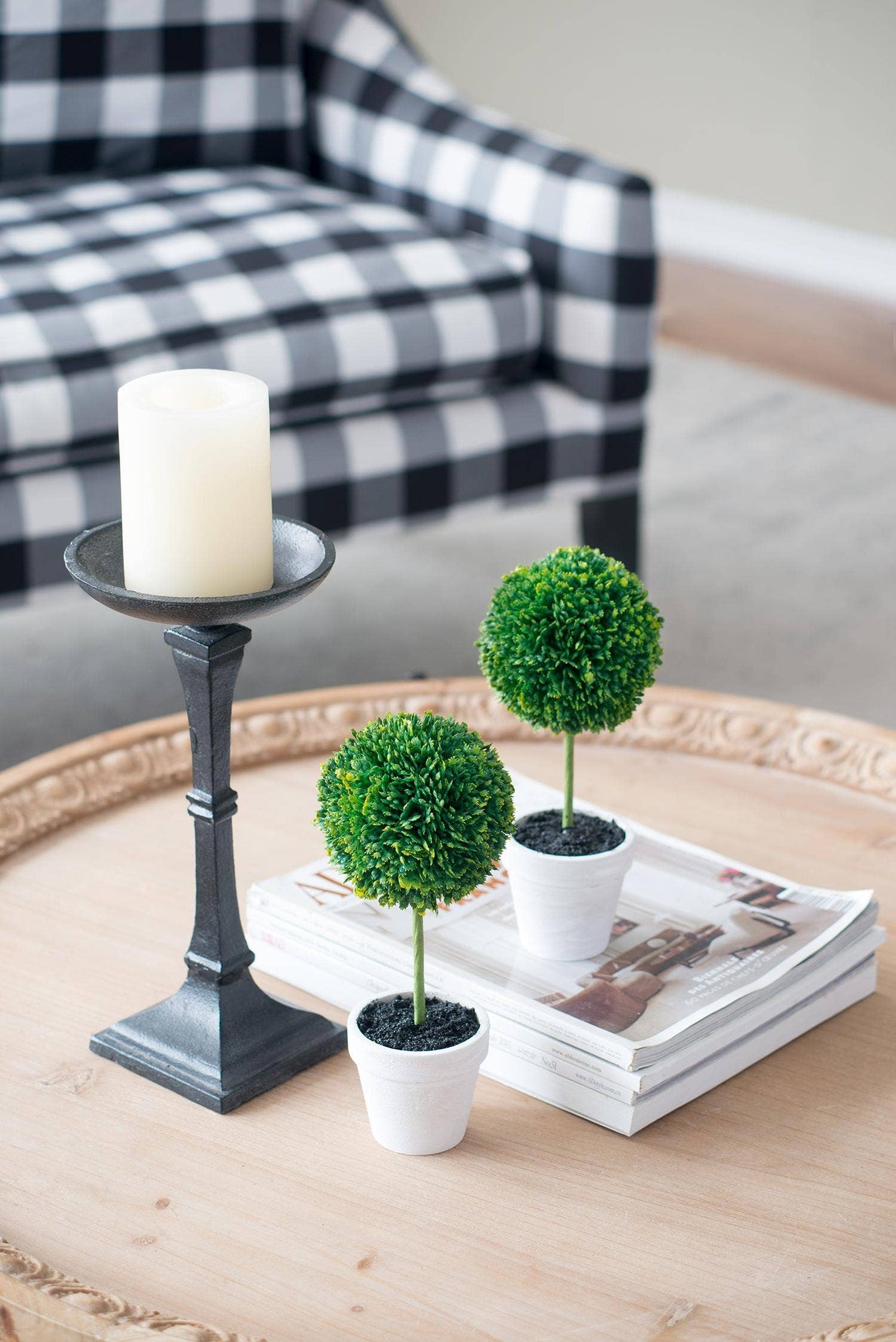 Faux Topiaries With Cream Pot 3.5x9"