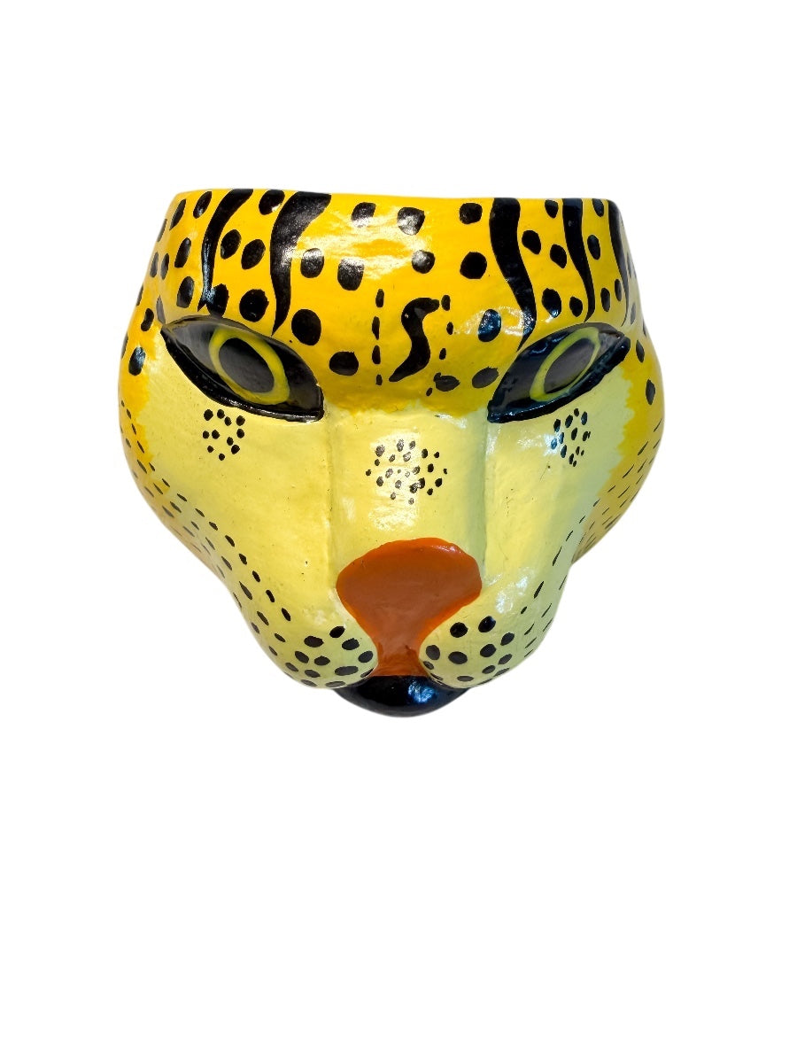 Vintage hand painted leopard face bracelet cuff