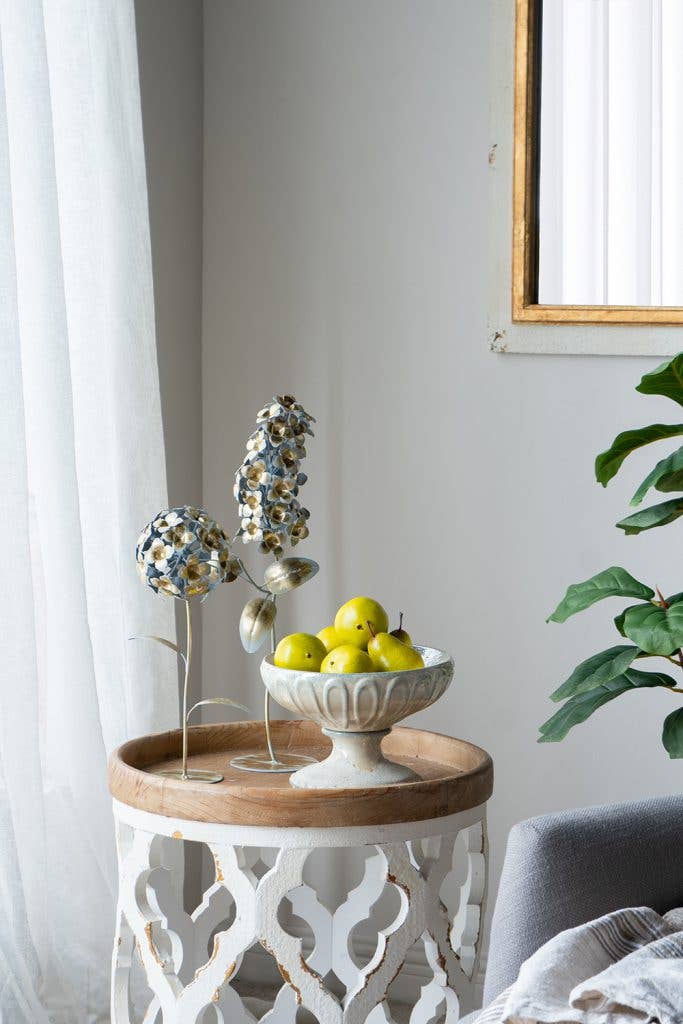 Gold Iron Hydrangea Statue on Round Base 5x5x14"