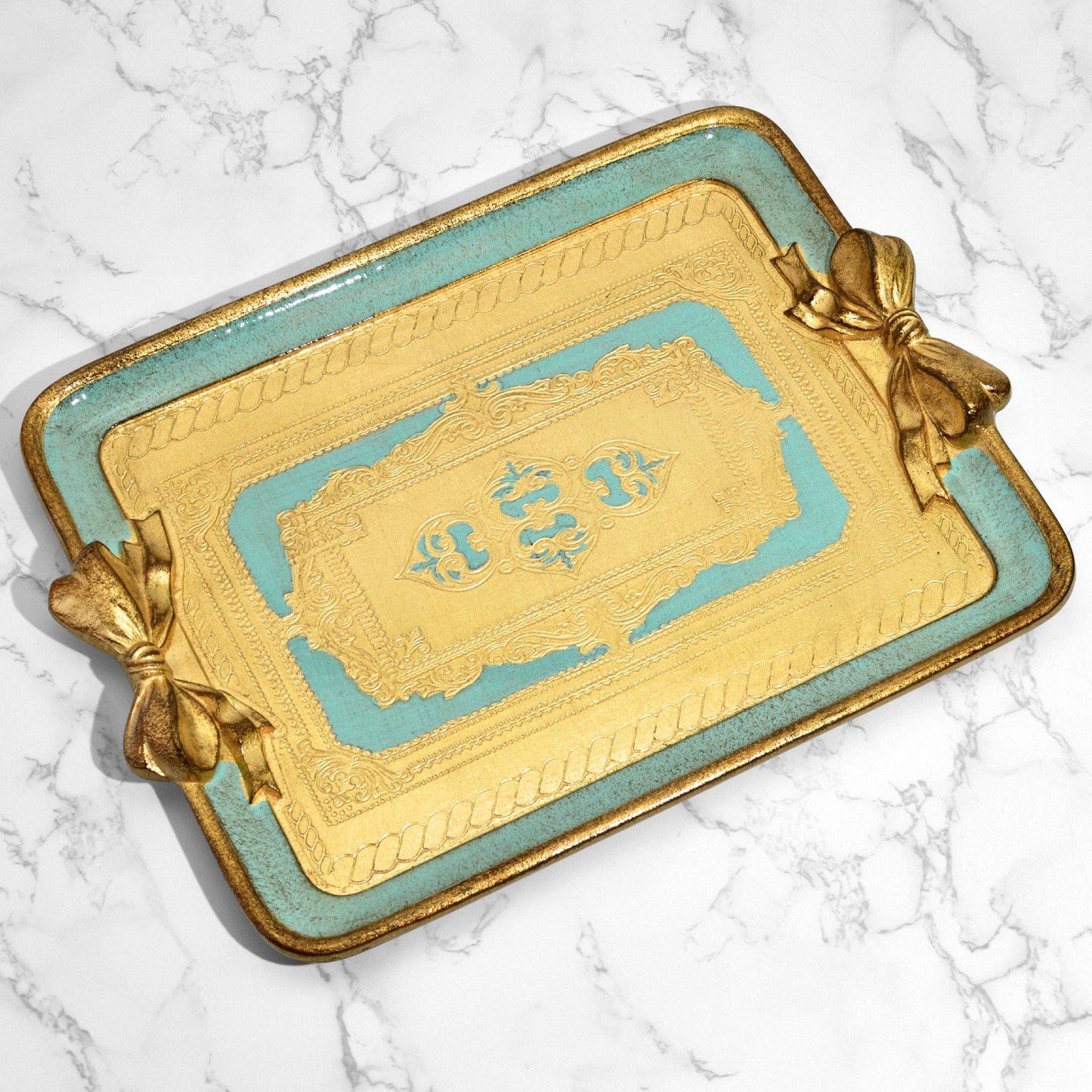 Florentine Carved Rectangle Bow Tray, Made in Italy: Pink