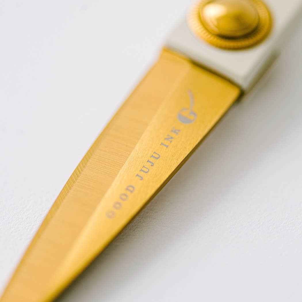 Ivory and Gold Heirloom Scissors with Case -  Sage Green