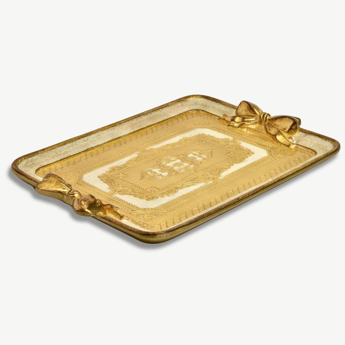 Florentine Carved Rectangle Bow Tray, Made in Italy: Pink