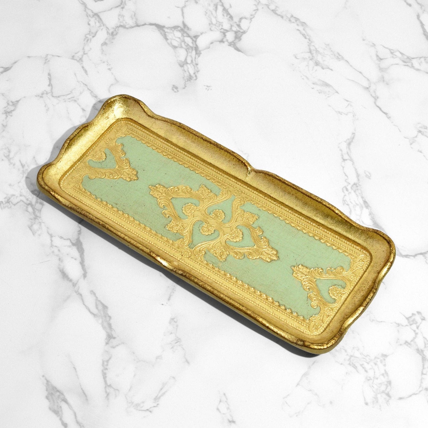 Florentine Carved Gilded Wood Narrow Tray, Made in Italy: Sky Blue