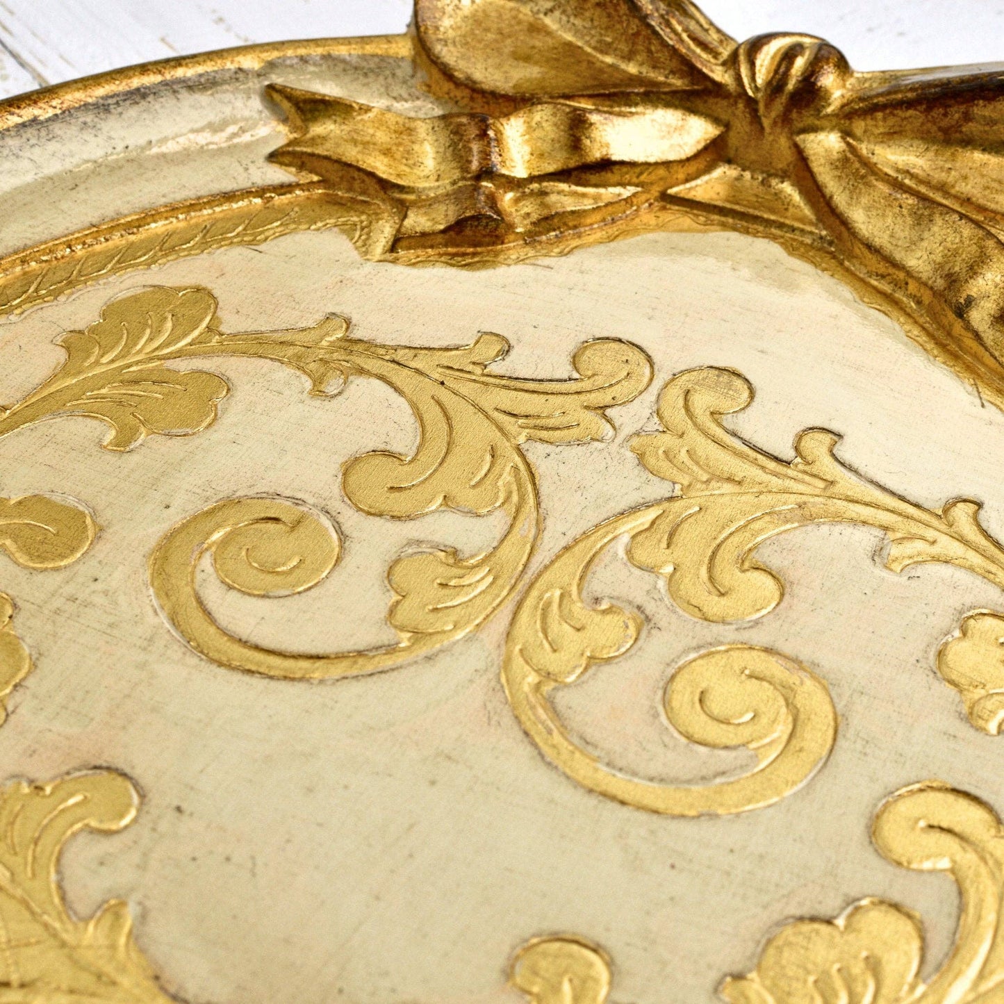 Florentine Carved Oval Bow Tray - Sage Green Medium