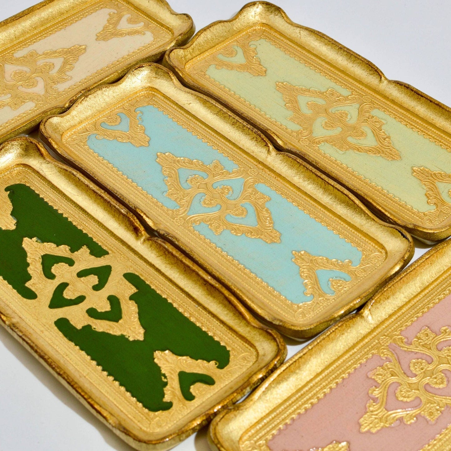 Florentine Carved Gilded Wood Narrow Tray, Made in Italy: Sky Blue