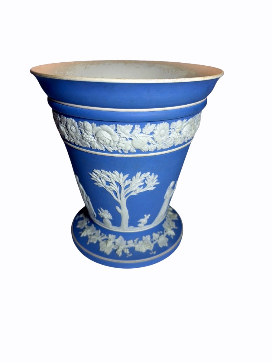 Wedgwood Blue Jasperware Neoclassical Urn Vase with Figural Relief