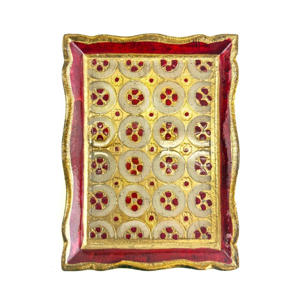 Florentine Carved Wood Rectangle Tessellated Mini Tray: Pink