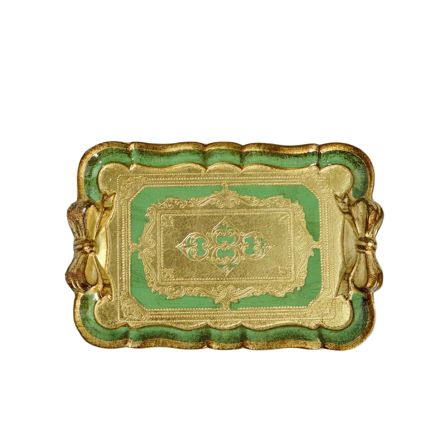 Florentine Carved Gilded Wood Bow Tray - Basil Green