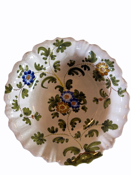 Hand-Painted Italian Majolica Floral Plate with Scalloped Edge