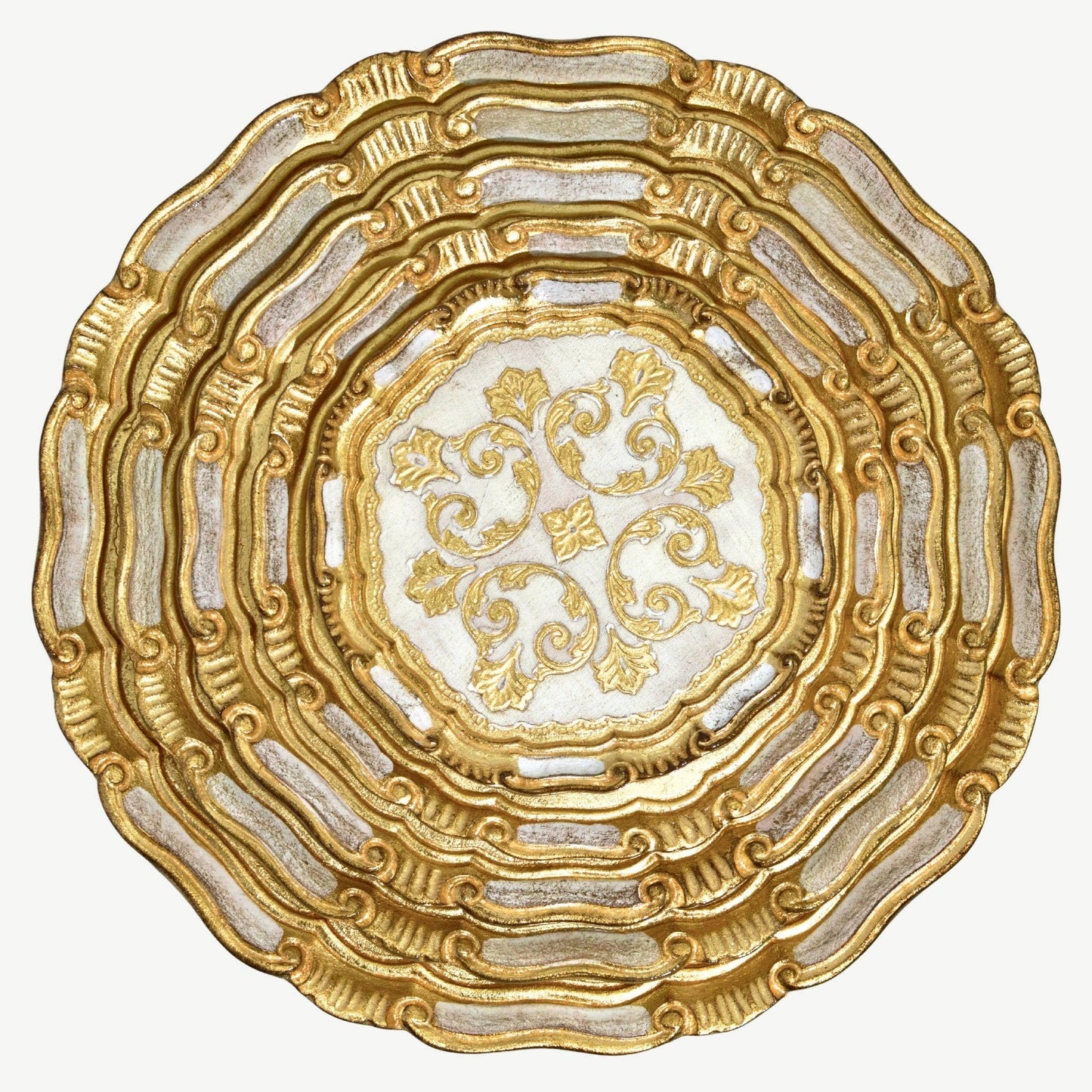Florentine Carved Gilded Wood Circle Tray, Made in Italy: White / X-Large