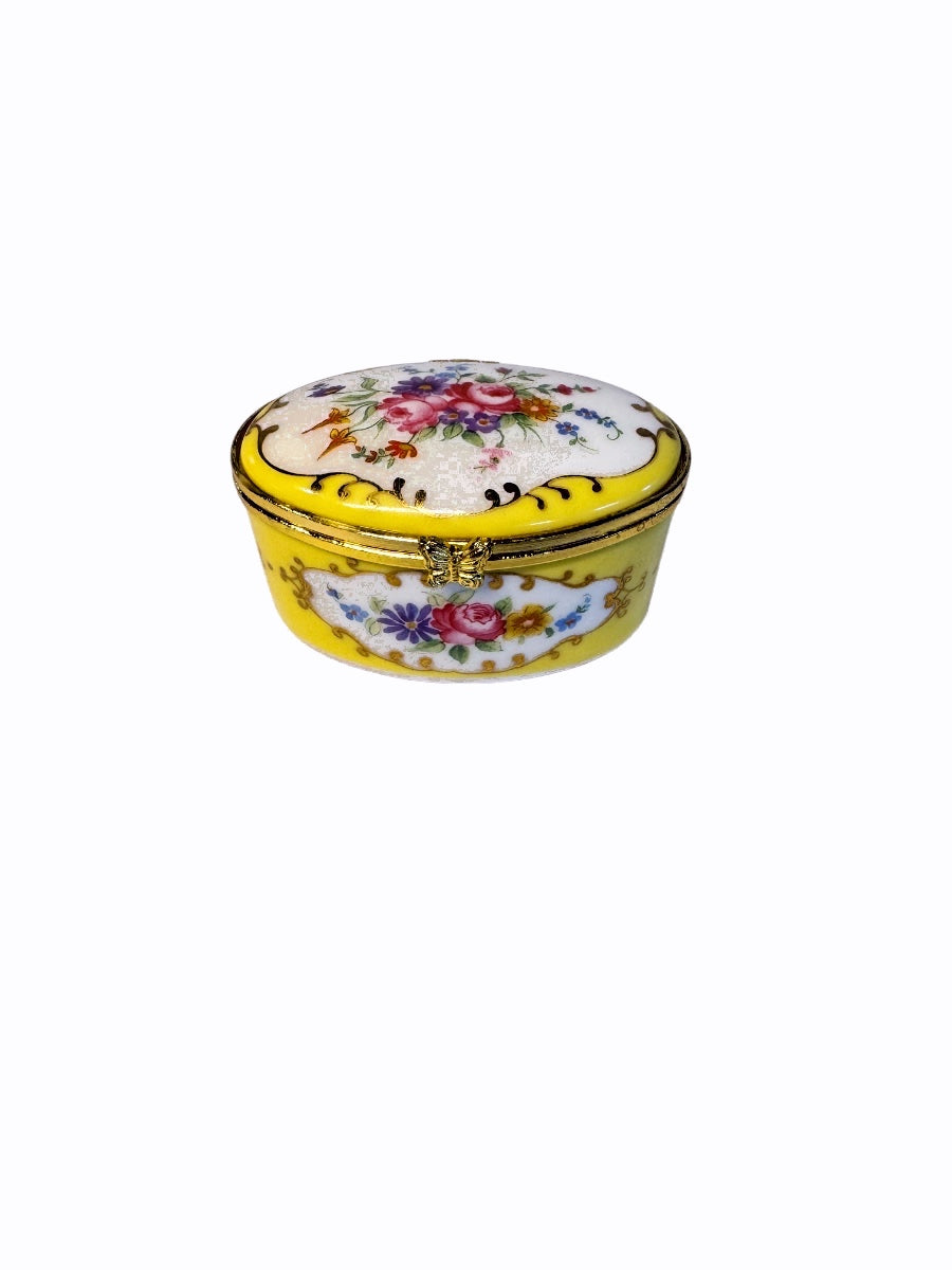 Vintage Yellow Floral Hinged Trinket Box with Butterfly Clasp
