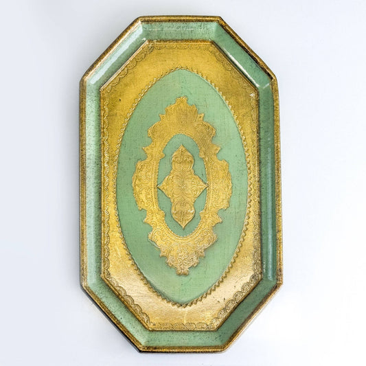 Florentine Carved Wood Octagon Tray - Sage Green